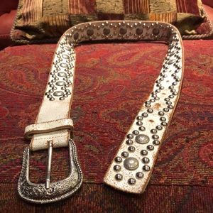Western Studded Belt - Distressed White Leather